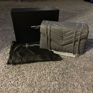 Saint Laurent Silver Quilted Shoulder Bag